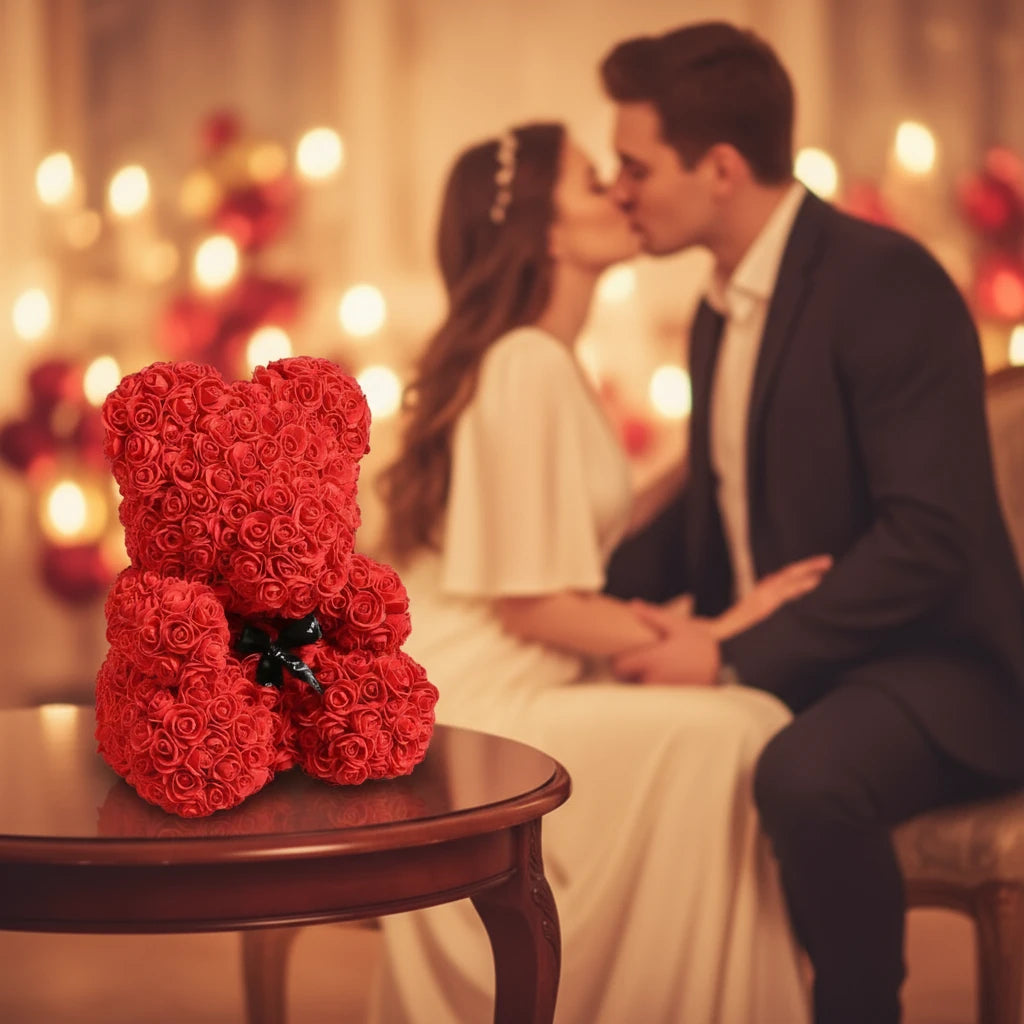 Ours en Roses – Cadeau Romantique Fait Main
